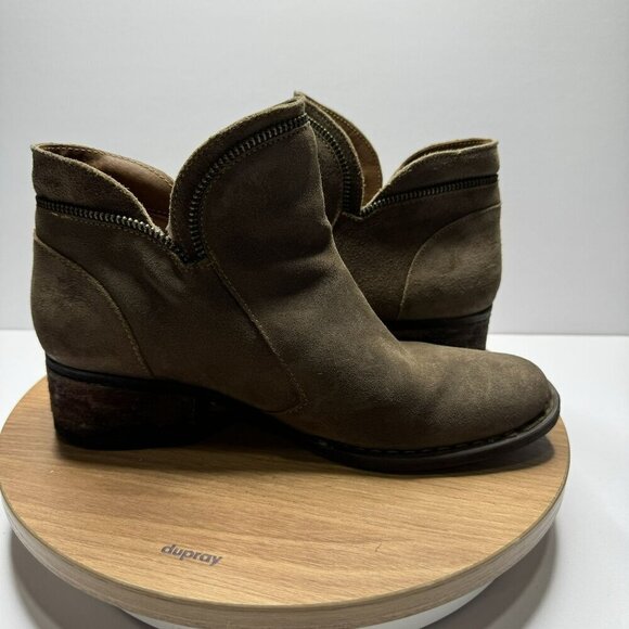 BORN Brown Suede Leather Ankle Boots Side Zipper Chunky block heel Womens Size 8 - Picture 4 of 9